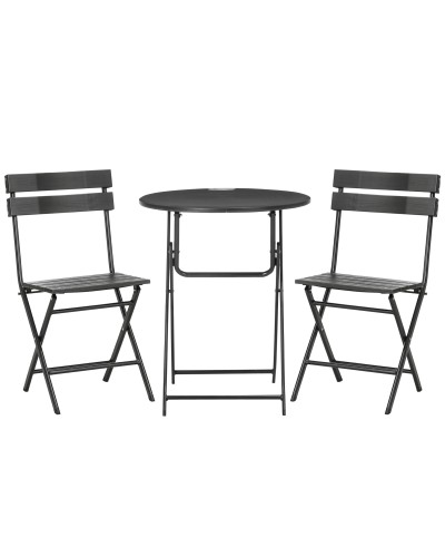  Set da Giardino 3 Pezzi con 2 Sedie e Tavolo Pieghevoli in Acciaio e HDPE, Grigio Scuro