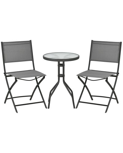  Set da Giardino 3 Pezzi in Acciaio con 2 Sedie Pieghevoli in Tessuto Traspirante e Tavolo Rotondo
