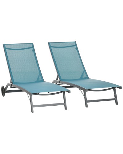  Set 2 Lettini Sdraio Reclinabili, in Alluminio e Tessuto Traspirante, 66x165x102 cm, Blu e Nero