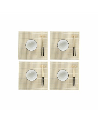 Set de Sushi Élégant de DKD : Grès Blanc Oriental et Bambou (16 Pièces)
