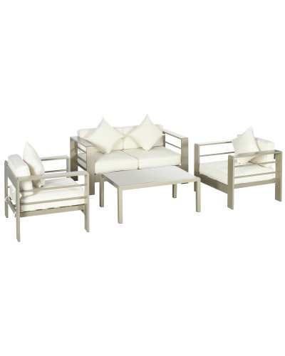  Set giardino 4 pezzi con Divanetto 2 Poltrone e Tavolino con Cuscini Sfoderabili Oro