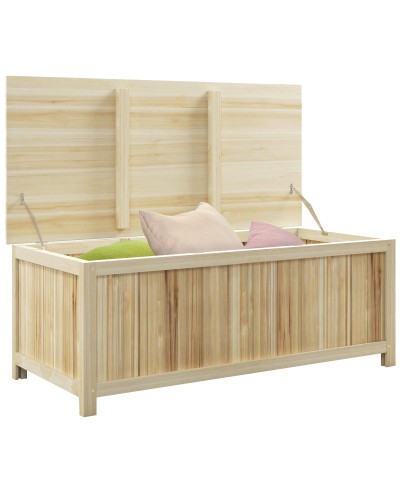 172L Fir Wood Garden Storage Bench, 120x55x45cm, Wood Color
