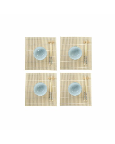 Ensemble à Sushi en Grès Oriental DKD Home Decor, Blanc Bleu, 16 Pièces, 14,5 x 14,5 x 31 cm
