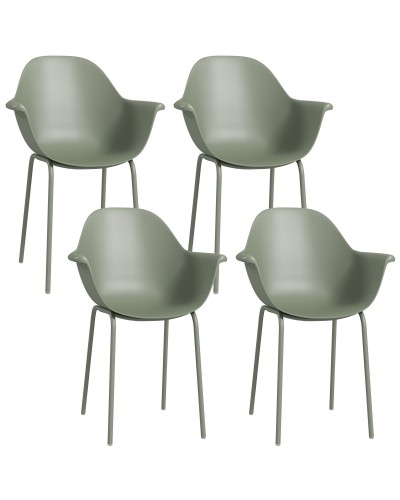  Set 4 Sedie da Giardino con Piedini Antiscivolo, in PP e Acciaio, 59x55x84 cm, Verde