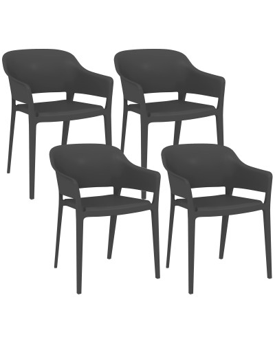 Set of 4 Stackable Plastic Garden Chairs with Armrests and High Backrest in PP, Black
