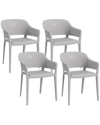  Set 4 Sedie da Giardino in Plastica Impilabili con Braccioli e Schienale Alto in PP, Grigio