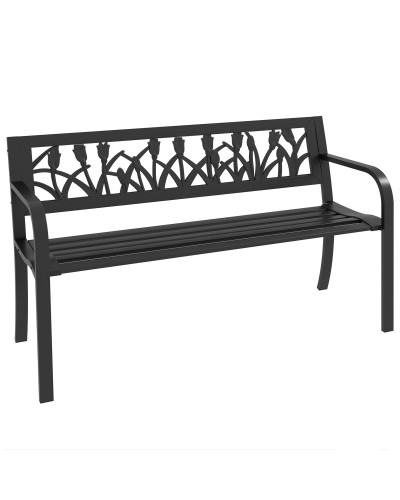  Panchina da Giardino a 2 Posti in Acciaio con Schienale Decorato e Braccioli, 125x50x75cm, Nero