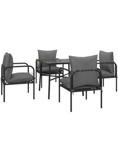  Set da Giardino 5 Pezzi in Acciaio con 4 Sedie 58x58x66 cm e Tavolo 80x80x71 cm con Foro Centrale, Grigio