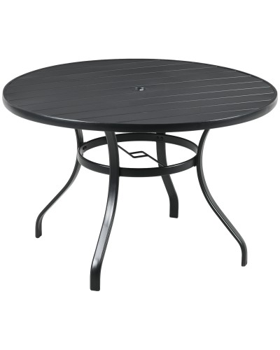 Round Garden Table for 4 with Umbrella Hole and Metal Slats, Ø115x72cm, Black