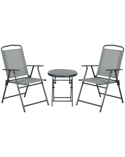 3-Piece Garden Bistro Set with 2 Chairs and Coffee Table, Light Grey