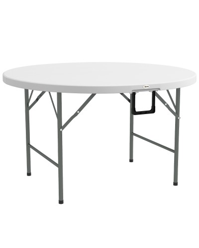  Tavolo Pieghevole per Giardino e Campeggio, in Acciaio e HDPE, Ø122x73 cm, Grigio e Bianco