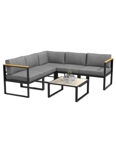 Aluminum Garden Lounge Set with Sofa and Coffee Table, Padded Cushions, Grey