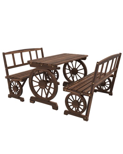 3 Piece Pine Wood Garden Set with 1 Outdoor Table 115x55x71 cm and 2 Benches 115x51x80 cm