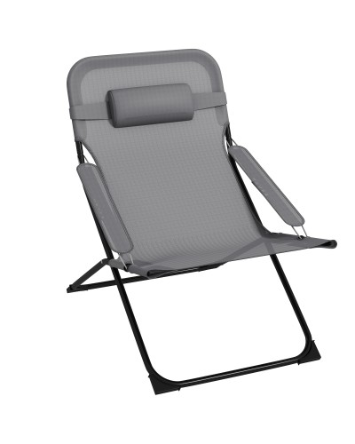  Sedia da Giardino Pieghevole e Reclinabile su 4 Livelli, in Acciaio e Poliestere, 69x91x96 cm, Nera Grigia