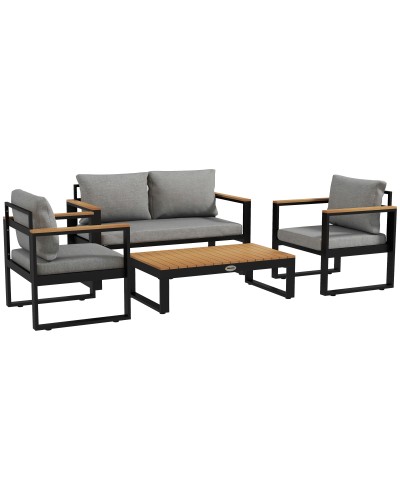 Outdoor Garden Lounge Set with Aluminum Sofa, 2 Armchairs and Table, Grey