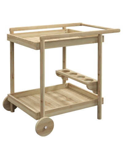 2-Tier Garden Cart with 4 Bottle Holders, Fir Wood, 78x58.5x75 cm