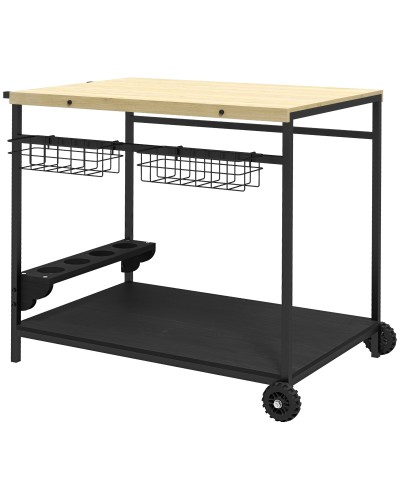 2-Tier Garden Cart with 2 Baskets & 4 Bottle Holders, Fir Wood, 97.5x65x81 cm