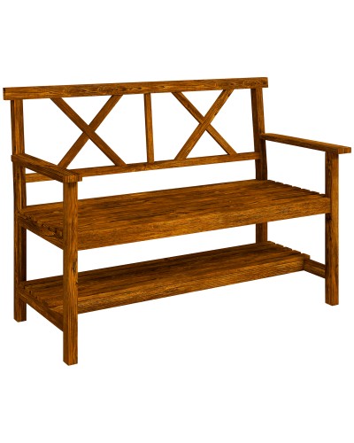 2-Seat Wooden Garden Bench with Shelf and Armrests, 125x58x88cm, Wood