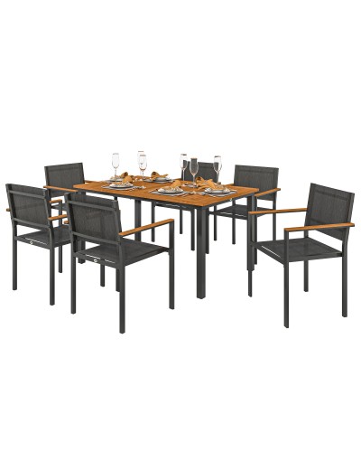 7 Piece Teak Garden Dining Set with Table and 6 Stackable Armchairs