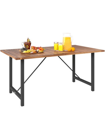  Tavolo da Giardino 160x90 cm in Legno di Acacia e Acciaio con Piano a Doghe, Teak