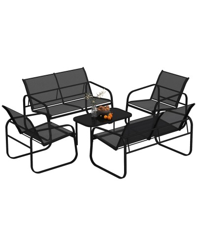 Black Garden Set with 2 Loveseats, 2 Armchairs, and a Glass Top Coffee Table