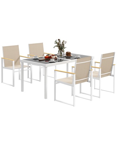  Set da Giardino con Tavolo da Pranzo in Vetro Rettangolare e 4 Sedie con Braccioli, Multicolore