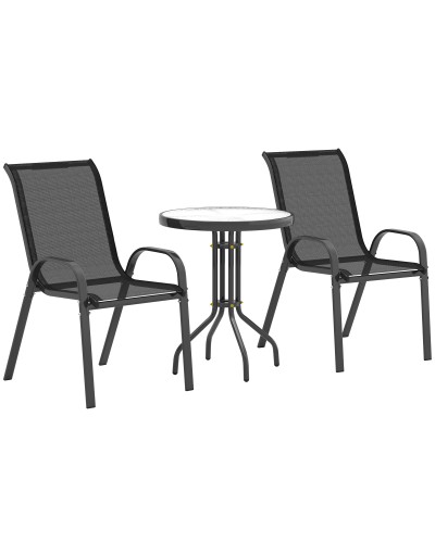 3-Piece Garden Set with 2 54x71x93 cm Garden Chairs and Ø60x71 cm Round Black Steel Table