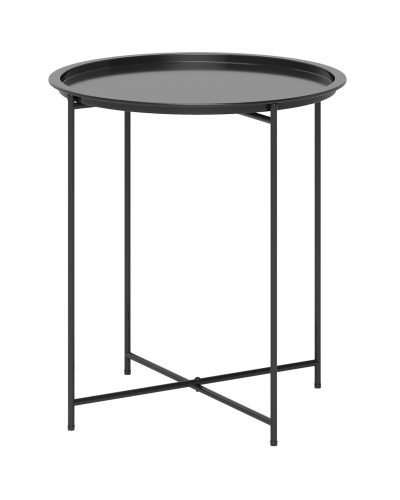 Garden Side Table with Removable Tray and Folding Steel Legs, Ø46x50 cm, Black