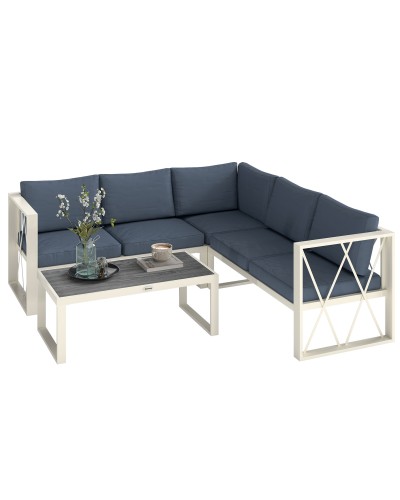 Corner Garden Lounge Set with Reclining Armchair, 2 Sofas with Cushions and Table, Grey