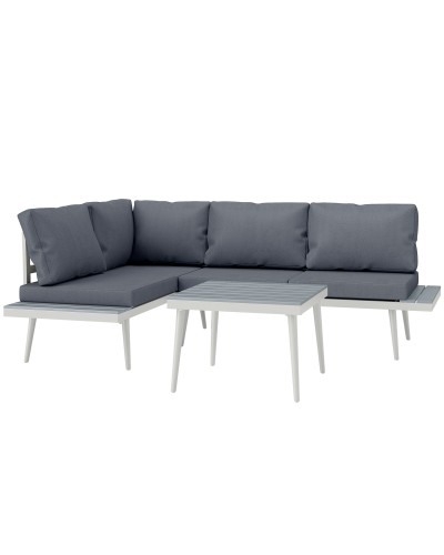 Garden Lounge Set with 2 Sofas, Cushions, 5-Level Adjustable Backrest and Slat Coffee Table, Grey