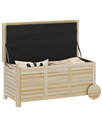  Baule da Esterno 185L a 2 Ruote con Telo Interno e Coperchio, in Legno di Abete, 110x50x50 cm, color Legno