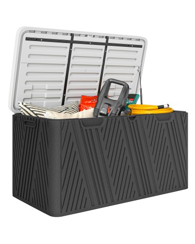 380L HDPE Storage Bench with 2 Side Handles and Gas Strut, 115x60x60 cm, Black and Grey