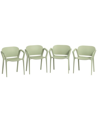  Set 4 Sedie da Giardino Impilabili in PP dal Design Moderno con Braccioli 60x56x75 cm, Verde