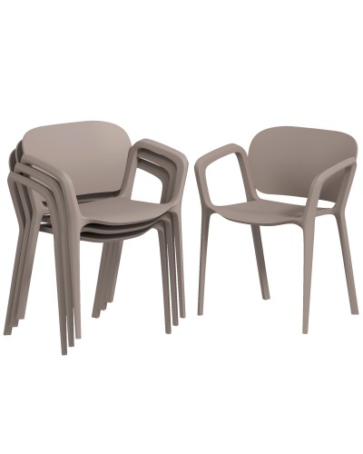  Set 4 Sedie da Giardino Impilabili in Plastica Moderne con Braccioli 60x56x75 cm, Grigio