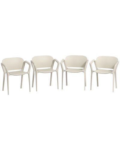 Set of 4 Stackable Modern Design PP Garden Chairs with Armrests 60x56x75 cm, White
