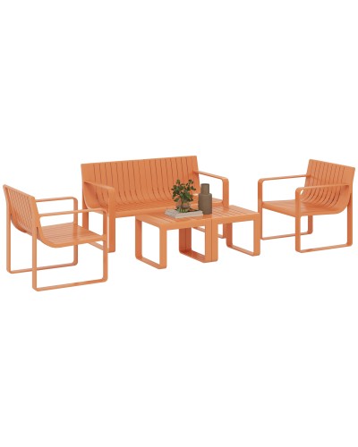 5-Piece Orange Polypropylene Slatted Garden Set with Sofa, 2 Armchairs, and 2 Tables