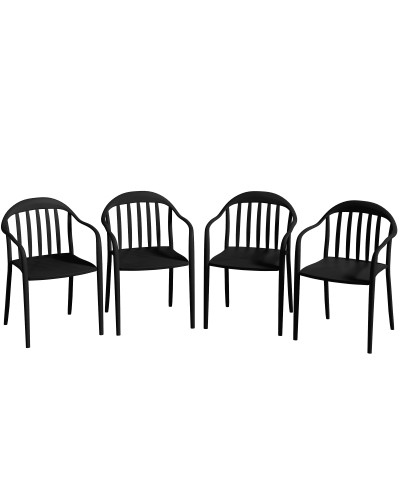  Set 4 Sedie da Giardino Impilabili in PP con Schienale Alto e Braccioli, 57x54x78 cm, Nero
