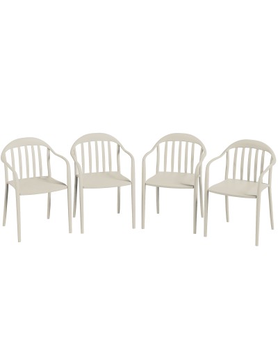  Set 4 Sedie da Giardino Impilabili in PP con Schienale Alto e Braccioli, 57x54x78 cm, Bianco