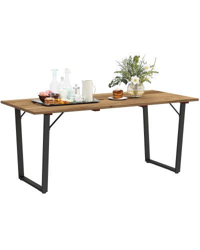  Tavolo da Giardino Rettangolare a 6 Posti con Foro per Ombrellone, Legno e Acciaio, 175x80x75 cm, Marrone