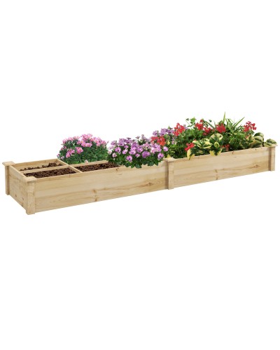Raised Garden Bed with Divider and Open Bottom, 237x60x25cm, Natural Wood