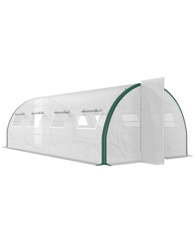 6x3m Tunnel Greenhouse with 2 Entrances and 8 Windows, PE, Polyester and Galvanized Steel, White and Green