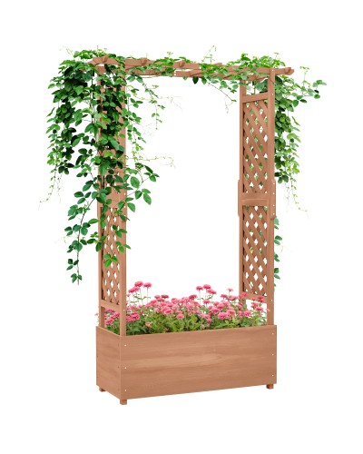 Wooden Planter with Trellis, Drainage Holes and Canopy, Fir Wood, 112x41x180 cm, Brown