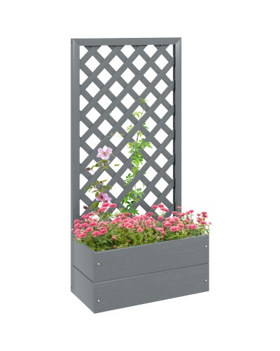 Composite Wood Planter with Back Trellis and Drainage Slot, 65x33.5x135 cm, Grey