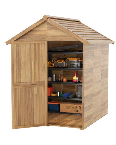 Wooden Garden Shed 1.8x2m with Double Door, Window, and Base Included, Wood Color