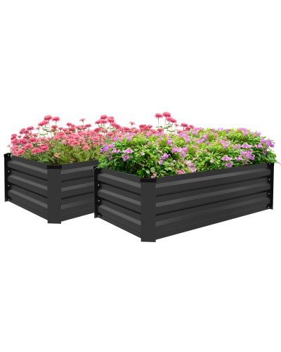  Set di 2 Letti per Orto Rialzato con Fondo Aperto in Acciaio Galvanizzato, 100x60x30cm, Grigio
