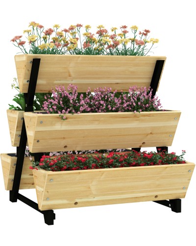  Fioriera da Esterno a 3 Livelli con 5 Strutture in Legno di Abete con Fori di Drenaggio, 75x78x77 cm