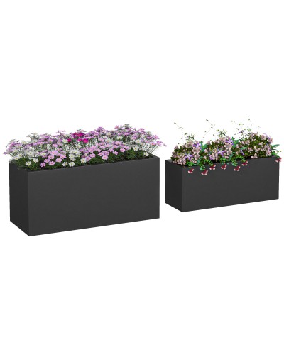 Stackable Rectangular Garden Planter Set of 2, Indoor & Outdoor, Black