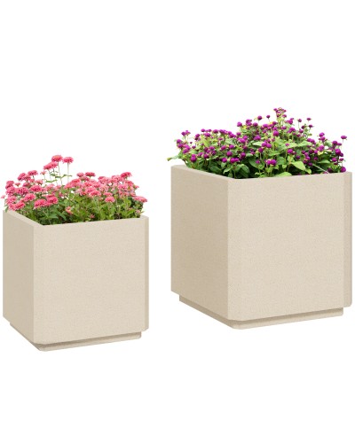  Set da 2 Vasi da Giardino Quadrati Impilabili per Esterno e Interno, Beige