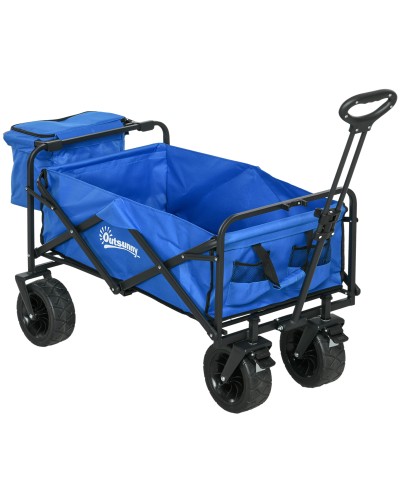  Carrello da Giardino 110L con Maniglia Telescopica e Borsa Termica da 15L in Acciaio e Tessuto, Blu
