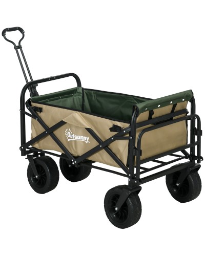 110L Garden Cart with Telescopic Handle and Drop-Down Steel and Oxford Fabric Base, Khaki
